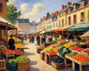 Impressionistic Landscape of a Rural Market with Colorful Stalls Printable Art