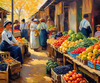 Impressionistic Landscape of a Rural Market with Colorful Stalls Printable Art