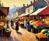 Impressionistic Landscape of a Rural Market with Colorful Stalls Printable Art
