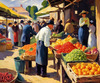 Impressionistic Landscape of a Rural Market with Colorful Stalls Printable Art
