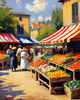 Impressionistic Landscape of a Rural Market with Colorful Stalls Printable Art