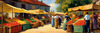 Impressionistic Landscape of a Rural Market with Colorful Stalls Printable Art
