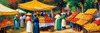 Impressionistic Landscape of a Rural Market with Colorful Stalls Printable Art