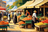 Impressionistic Landscape of a Rural Market with Colorful Stalls Printable Art