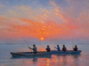Printable Impressionistic Landscape of Fishermen Casting Nets at Sunrise