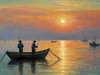 Printable Impressionistic Landscape of Fishermen Casting Nets at Sunrise