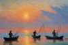 Printable Impressionistic Landscape of Fishermen Casting Nets at Sunrise