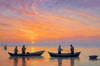 Printable Impressionistic Landscape of Fishermen Casting Nets at Sunrise