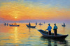 Printable Impressionistic Landscape of Fishermen Casting Nets at Sunrise