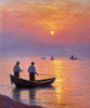 Printable Impressionistic Landscape of Fishermen Casting Nets at Sunrise