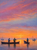 Printable Impressionistic Landscape of Fishermen Casting Nets at Sunrise