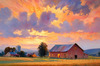 Impressionistic Landscape of a Quaint Farmstead at Sunset with Expressive Clouds