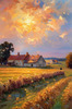 Impressionistic Landscape of a Quaint Farmstead at Sunset with Expressive Clouds