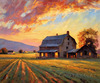 Impressionistic Landscape of a Quaint Farmstead at Sunset with Expressive Clouds