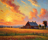Impressionistic Landscape of a Quaint Farmstead at Sunset with Expressive Clouds