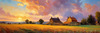 Impressionistic Landscape of a Quaint Farmstead at Sunset with Expressive Clouds