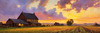 Impressionistic Landscape of a Quaint Farmstead at Sunset with Expressive Clouds