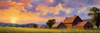 Impressionistic Landscape of a Quaint Farmstead at Sunset with Expressive Clouds