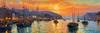 Impressionistic Art Print of a Harbor at Sunset with Anchored Boats