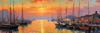 Impressionistic Art Print of a Harbor at Sunset with Anchored Boats