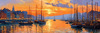 Impressionistic Art Print of a Harbor at Sunset with Anchored Boats