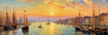 Impressionistic Art Print of a Harbor at Sunset with Anchored Boats