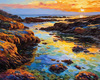 Impressionistic Art Print of Rocky Tide Pools at Sunset