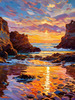 Impressionistic Art Print of Rocky Tide Pools at Sunset