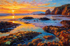 Impressionistic Art Print of Rocky Tide Pools at Sunset