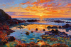 Impressionistic Art Print of Rocky Tide Pools at Sunset