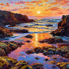 Impressionistic Art Print of Rocky Tide Pools at Sunset