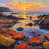 Impressionistic Art Print of Rocky Tide Pools at Sunset