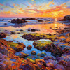 Impressionistic Art Print of Rocky Tide Pools at Sunset