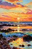 Impressionistic Art Print of Rocky Tide Pools at Sunset