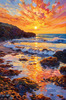 Impressionistic Art Print of Rocky Tide Pools at Sunset