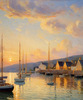 Printable Impressionistic Art of a Tranquil Bay with Yachts and Cottage Glow