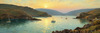 Printable Impressionistic Art of a Tranquil Bay with Yachts and Cottage Glow