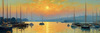 Printable Impressionistic Art of a Tranquil Bay with Yachts and Cottage Glow