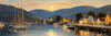 Printable Impressionistic Art of a Tranquil Bay with Yachts and Cottage Glow