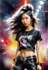 Metalhead Girl Headbanging at Concert - Figurative Portrait Art