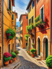 Italian Village with Fall Colors by the Waterfront Art Print