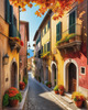 Italian Village with Fall Colors by the Waterfront Art Print