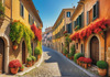 Italian Village with Fall Colors by the Waterfront Art Print