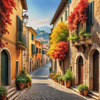 Italian Village with Fall Colors by the Waterfront Art Print