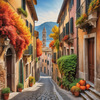 Italian Village with Fall Colors by the Waterfront Art Print