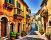 Italian Village with Fall Colors by the Waterfront Art Print