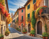 Italian Village with Fall Colors by the Waterfront Art Print