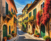 Italian Village with Fall Colors by the Waterfront Art Print