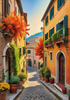 Italian Village with Fall Colors by the Waterfront Art Print