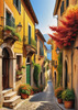 Italian Village with Fall Colors by the Waterfront Art Print